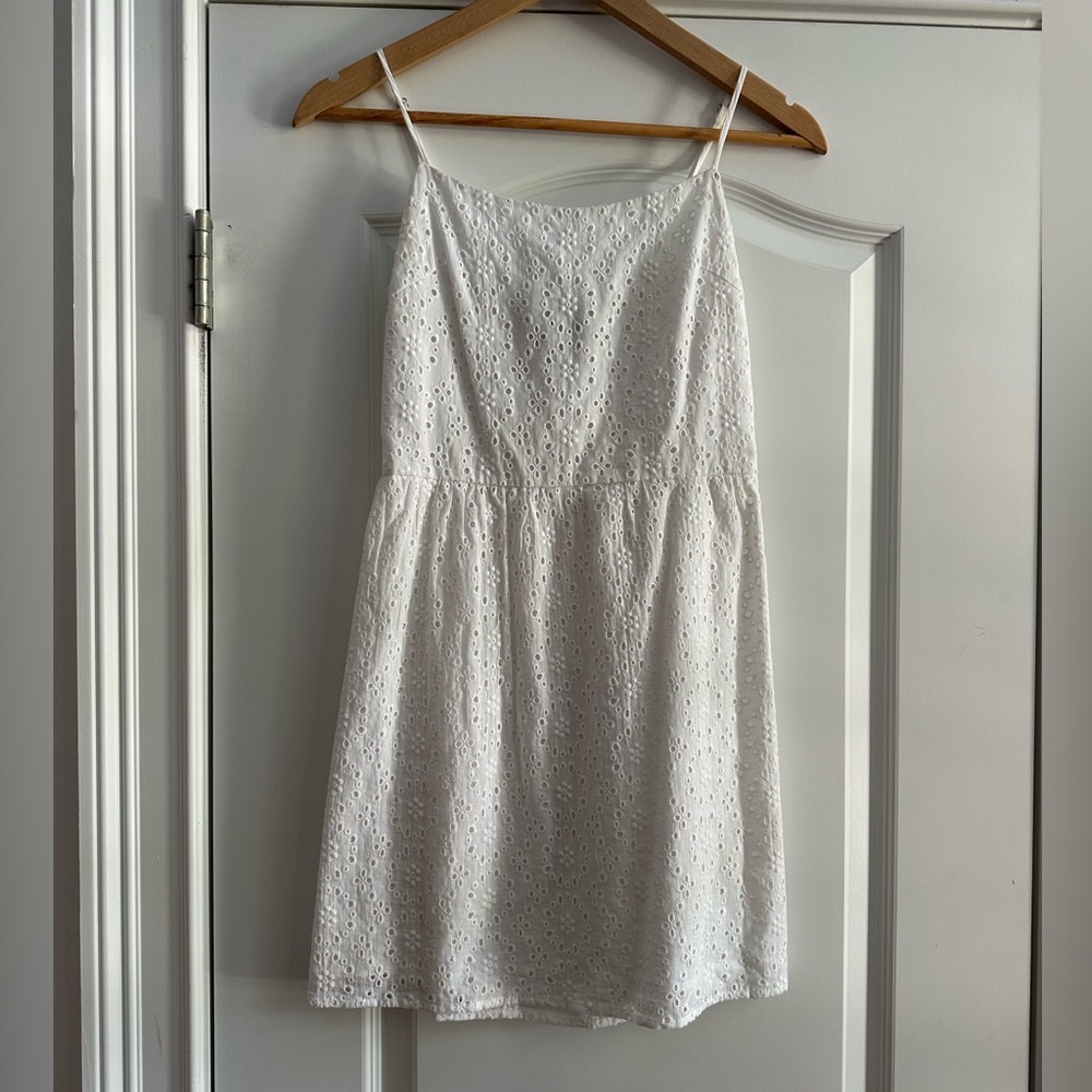 TJD white spaghetti strap embroidered mini dress